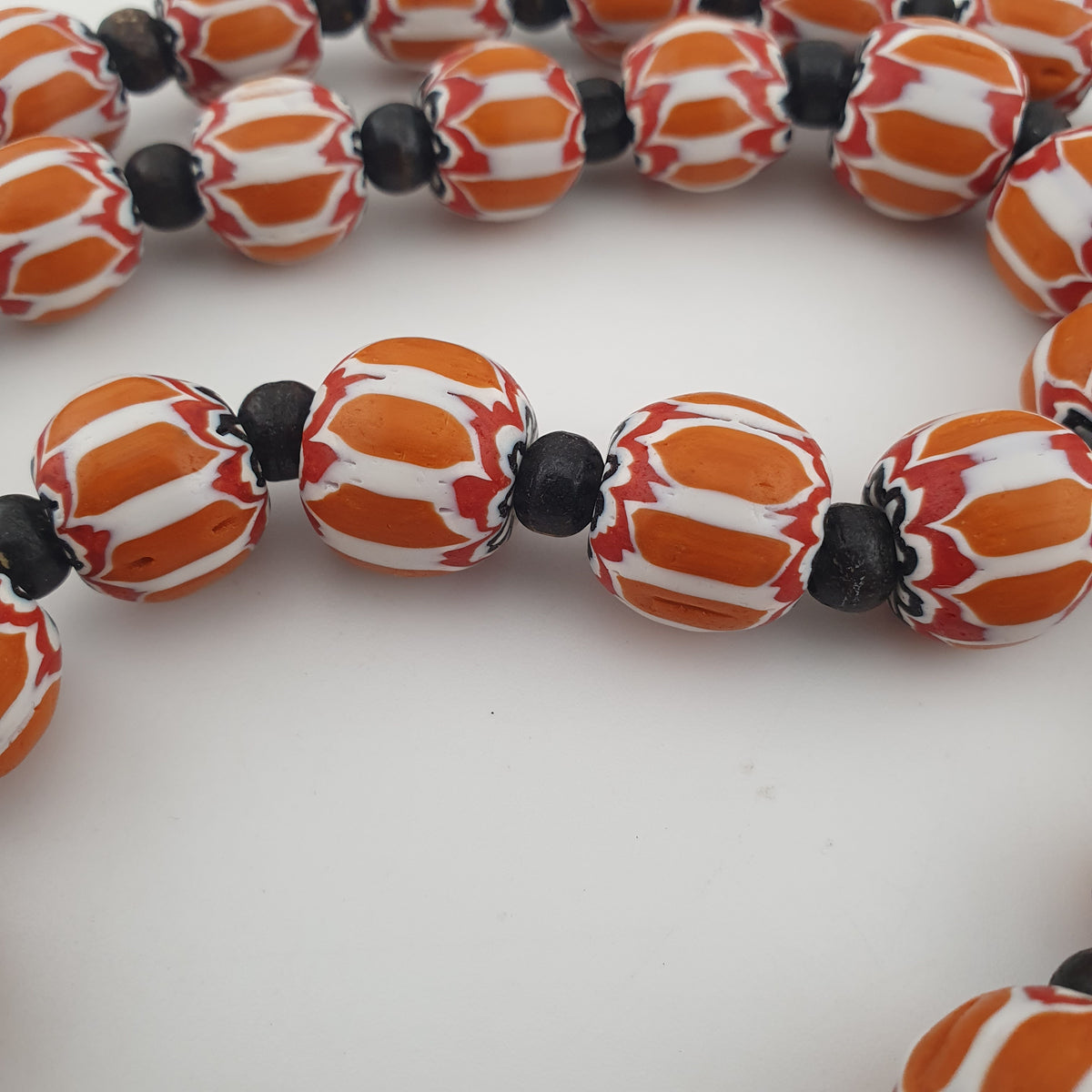 Vintage Venetian Style Chevron Glass & Bone Beads Necklace