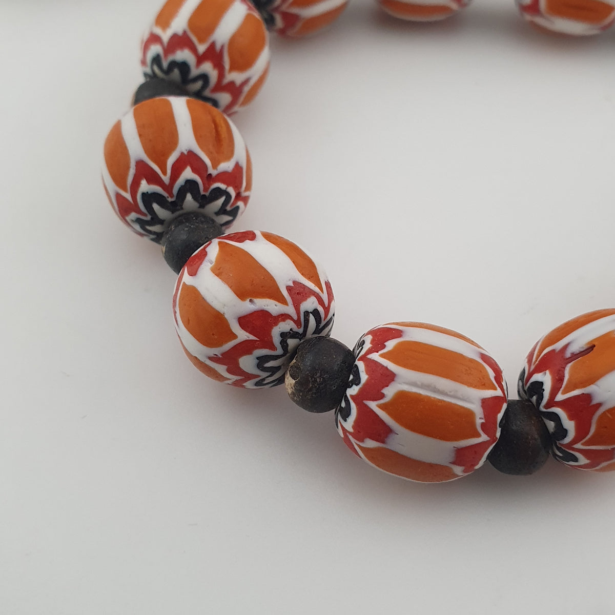 Vintage Venetian Style Chevron Glass & Bone Beads Necklace