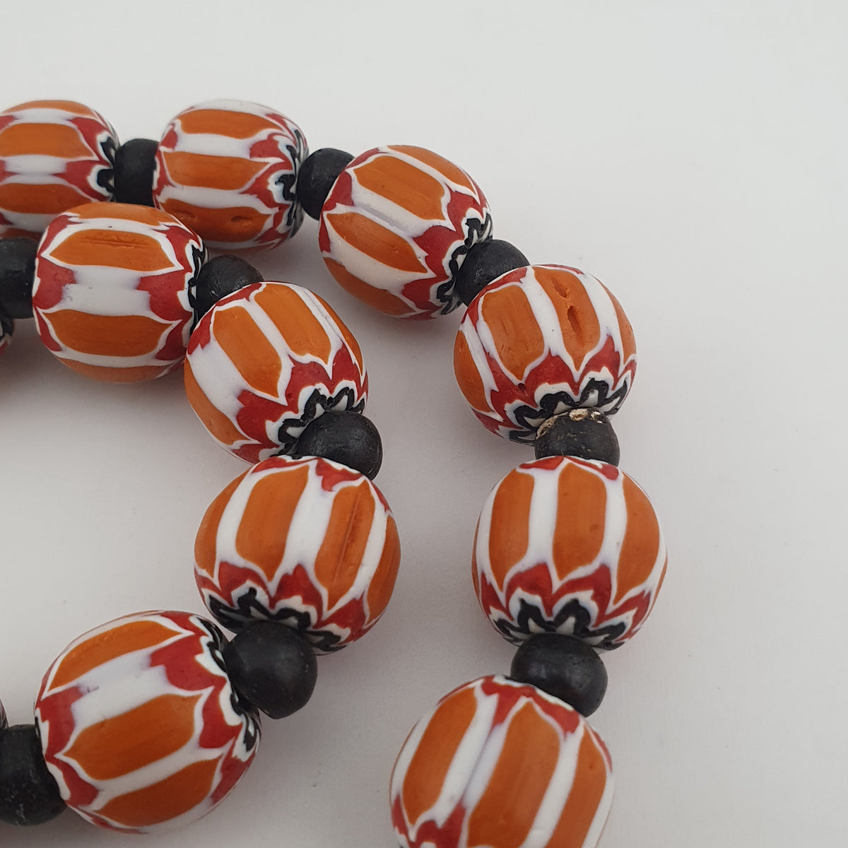 Vintage Venetian Style Chevron Glass & Bone Beads Necklace