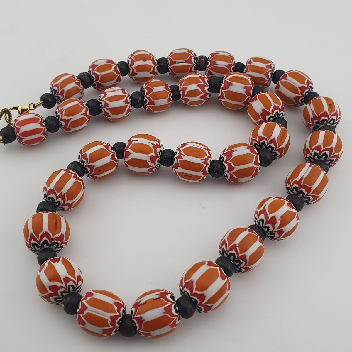 Vintage Venetian Style Chevron Glass & Bone Beads Necklace