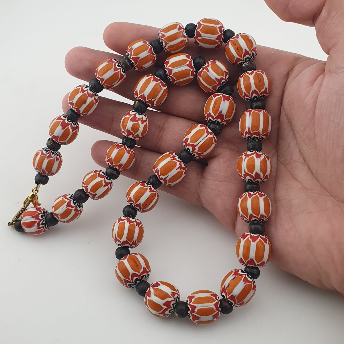 Vintage Venetian Style Chevron Glass & Bone Beads Necklace