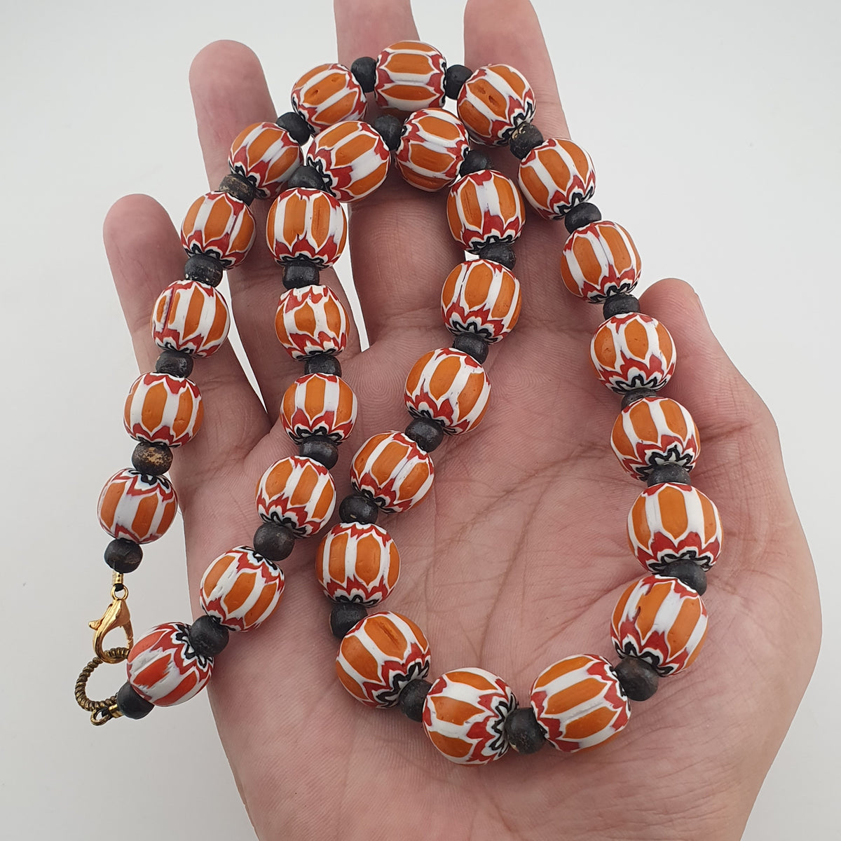 Vintage Venetian Style Chevron Glass & Bone Beads Necklace