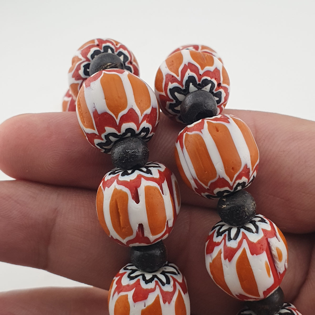Vintage Venetian Style Chevron Glass & Bone Beads Necklace