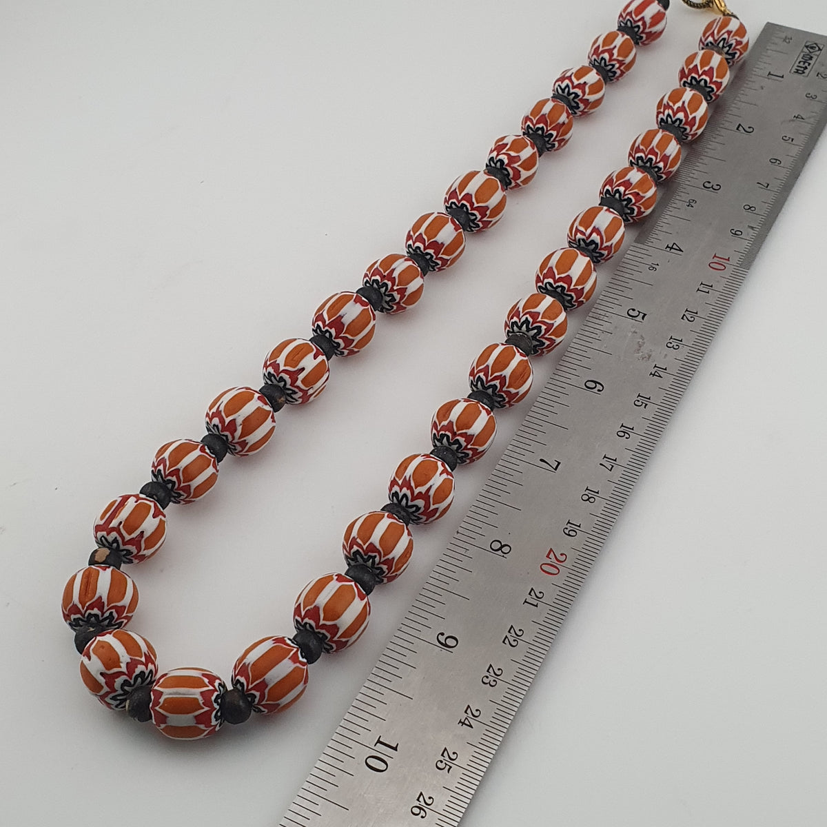 Vintage Venetian Style Chevron Glass & Bone Beads Necklace