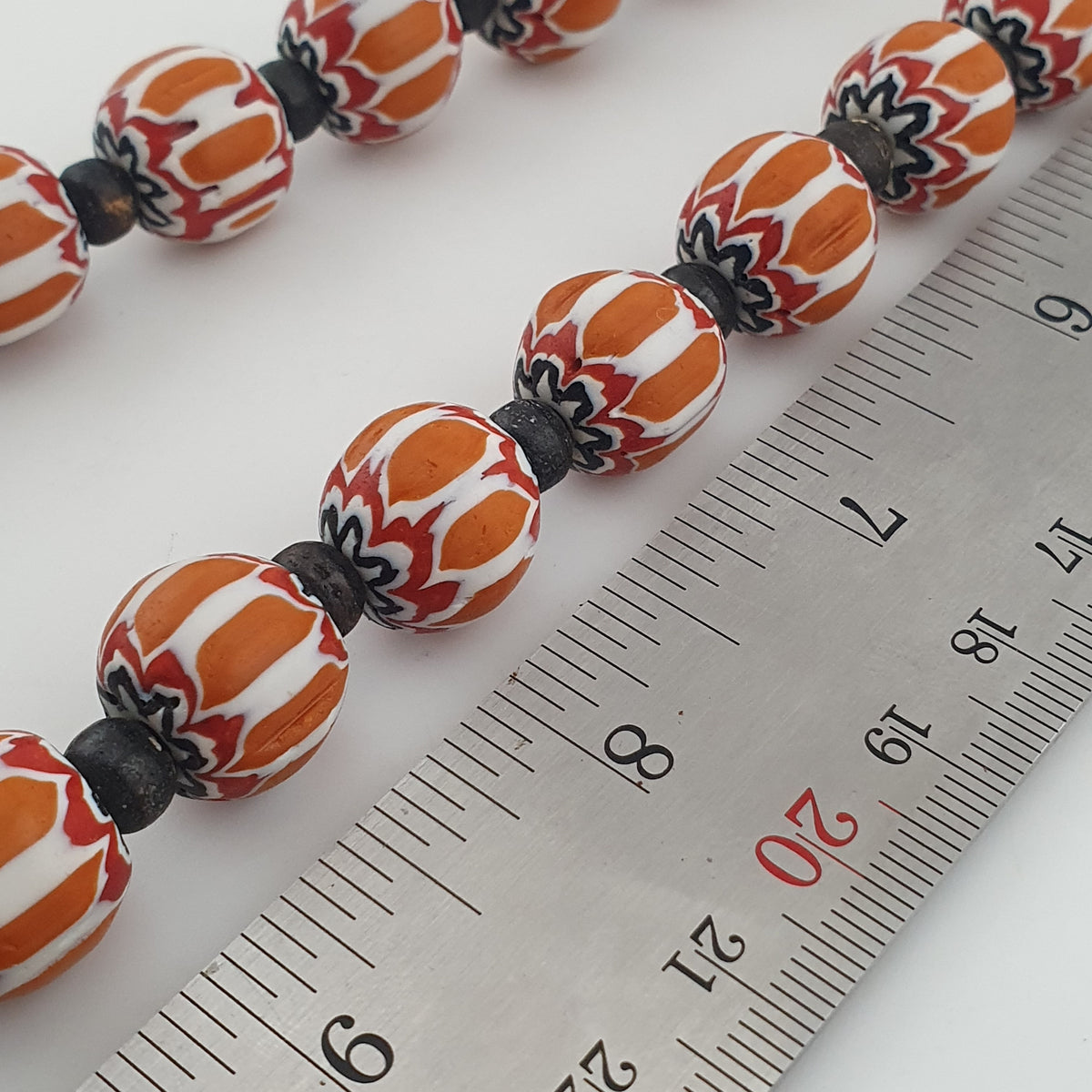 Vintage Venetian Style Chevron Glass & Bone Beads Necklace