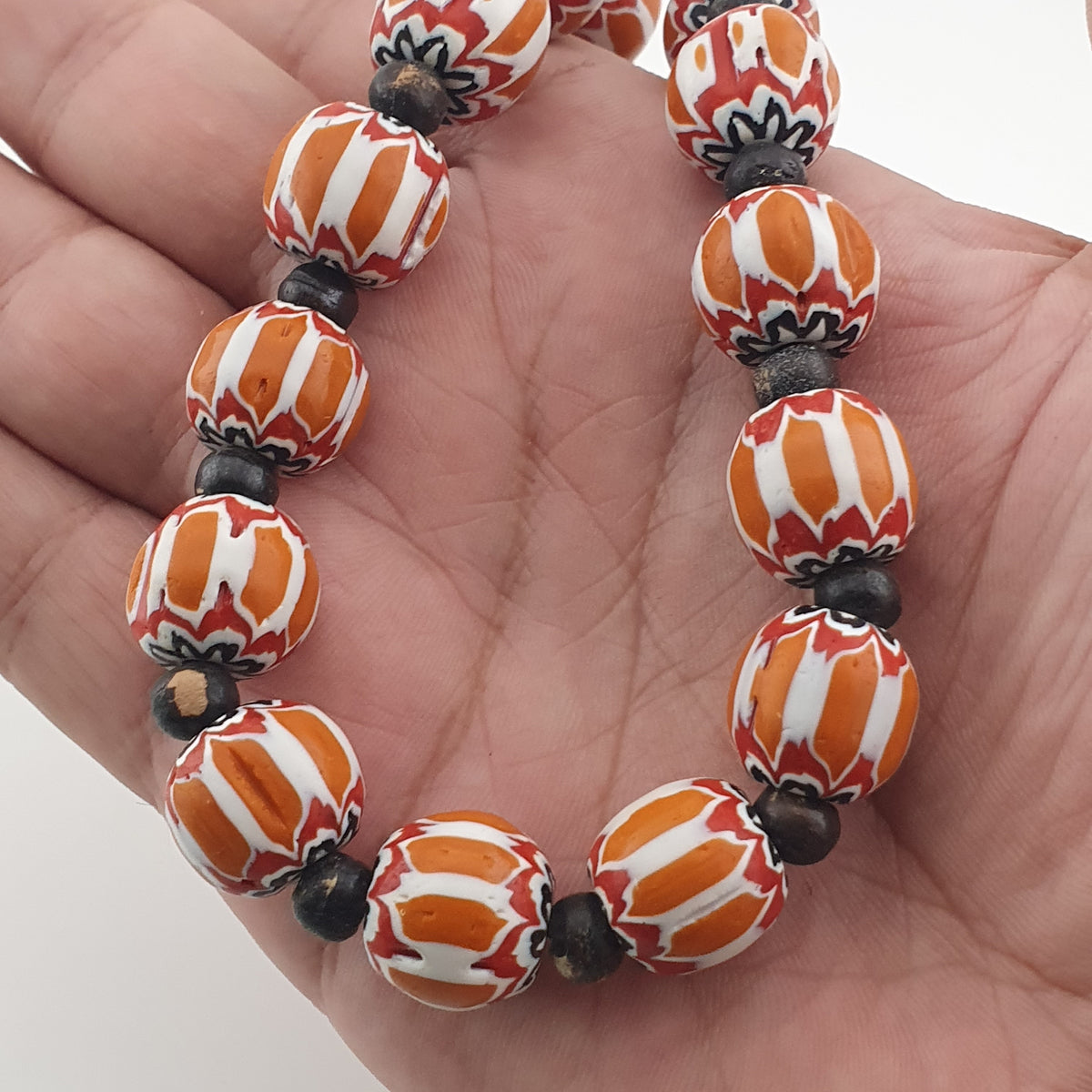 Vintage Venetian Style Chevron Glass & Bone Beads Necklace