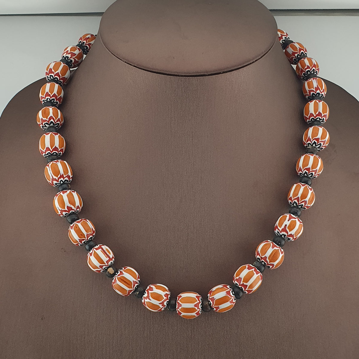 Vintage Venetian Style Chevron Glass & Bone Beads Necklace