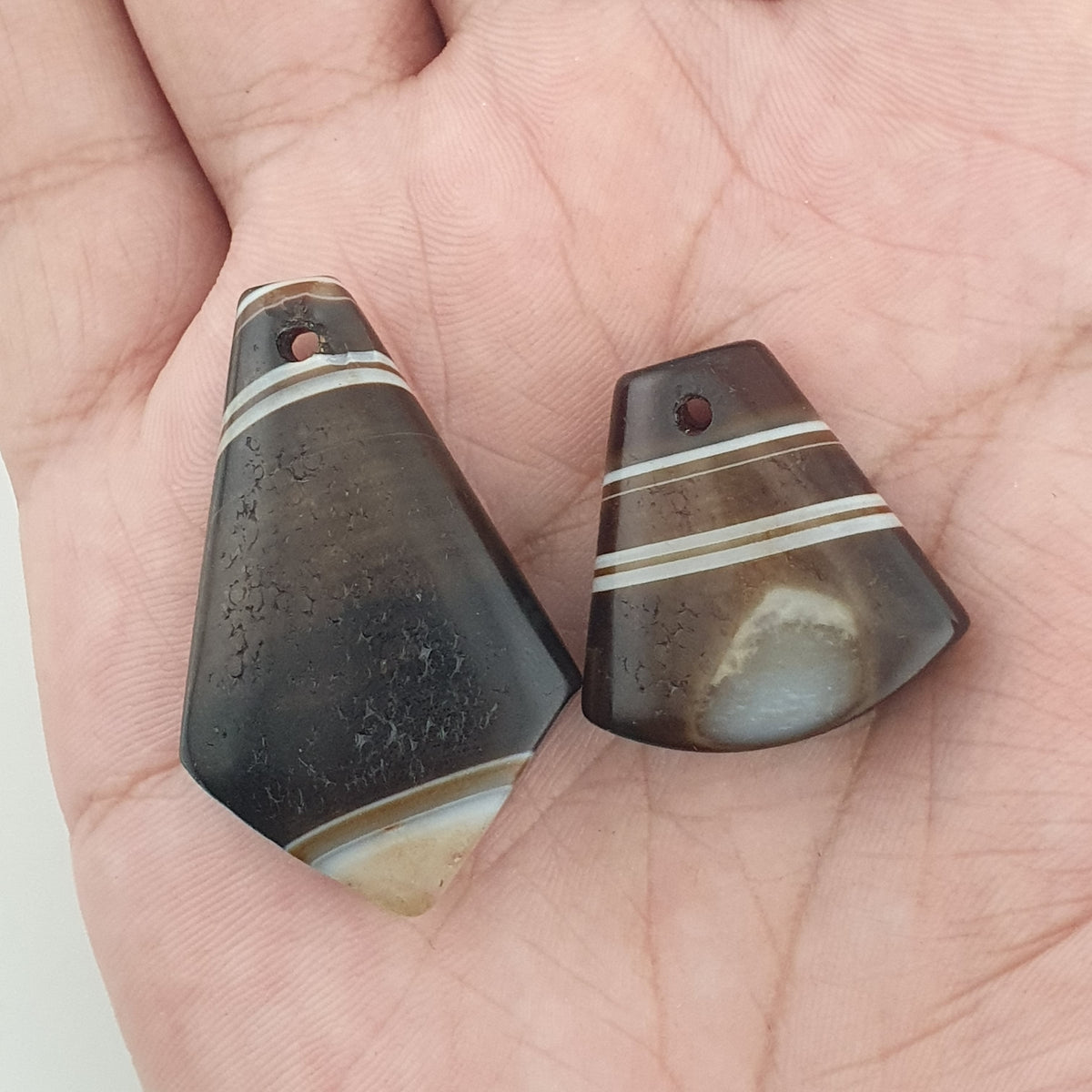 Vintage Himalayan Natural Eyes Agate Pendants Lot of 2