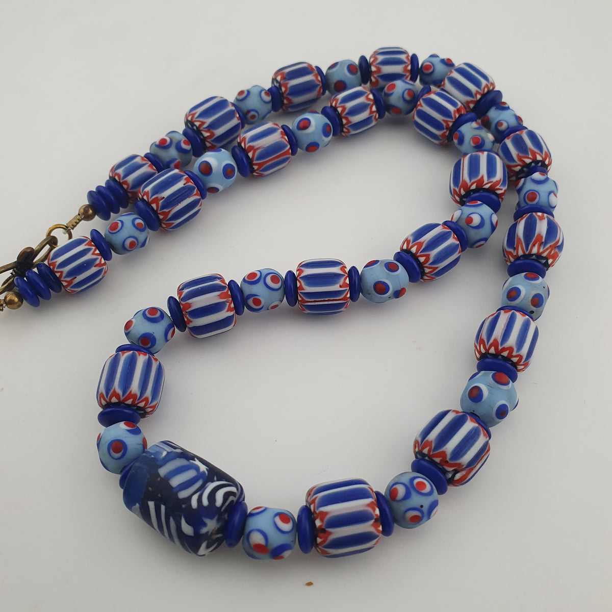 Vintage Venetian Style Chevron & Skunk Glass Beads Necklace