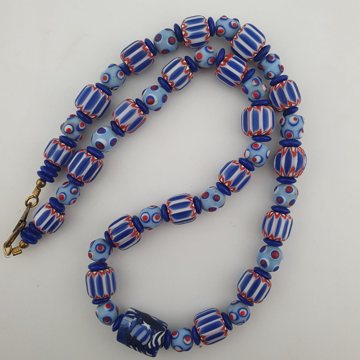 Vintage Venetian Style Chevron & Skunk Glass Beads Necklace
