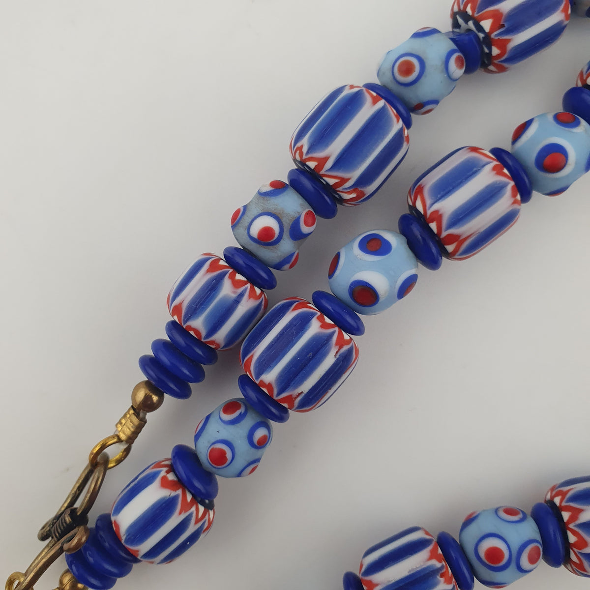 Vintage Venetian Style Chevron & Skunk Glass Beads Necklace