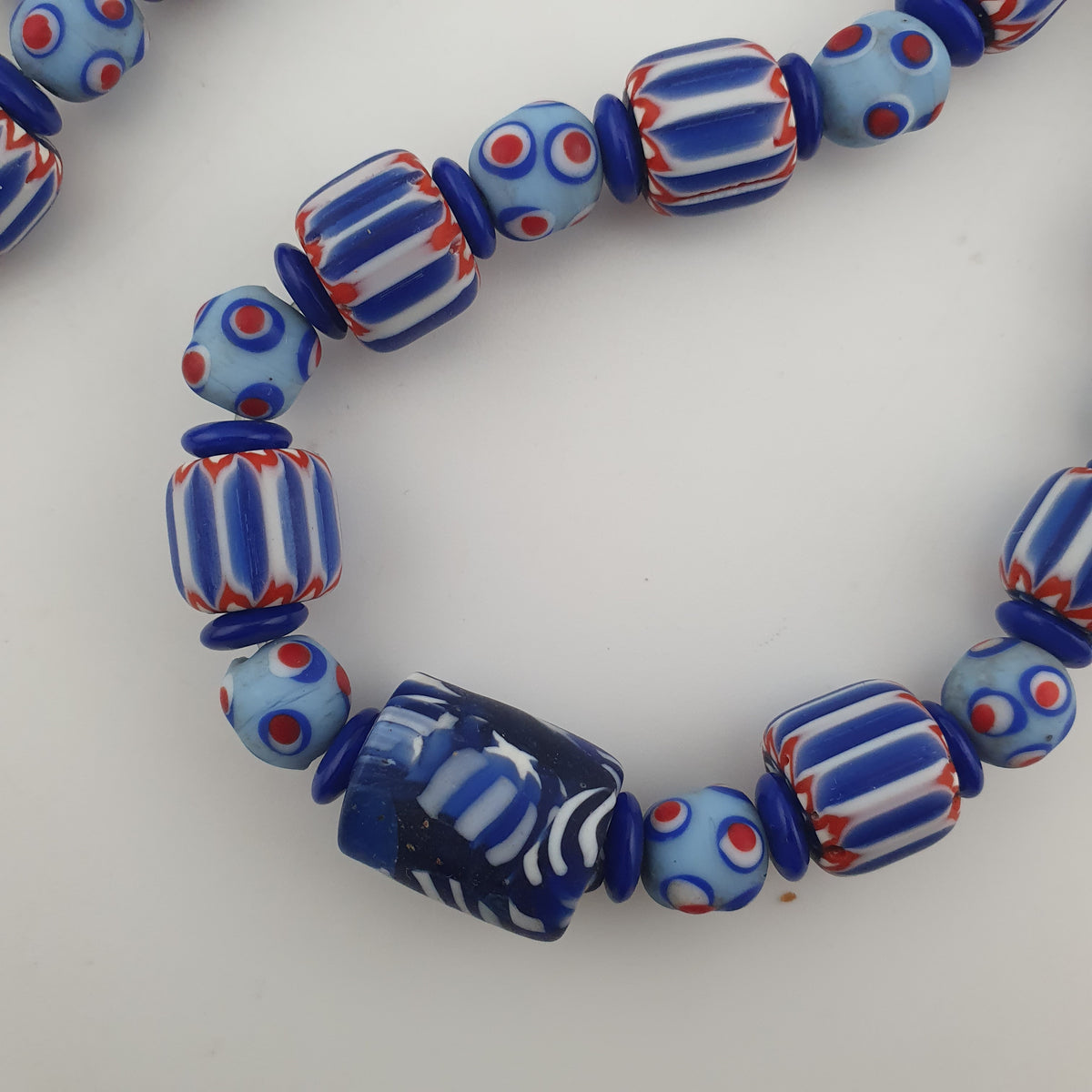 Vintage Venetian Style Chevron & Skunk Glass Beads Necklace