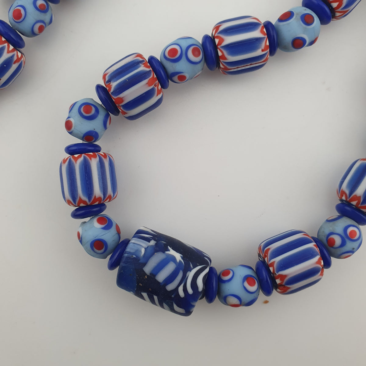 Vintage Venetian Style Chevron & Skunk Glass Beads Necklace