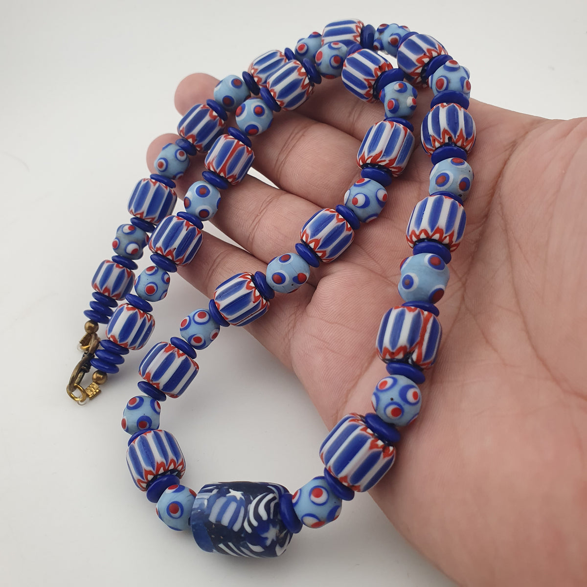 Vintage Venetian Style Chevron & Skunk Glass Beads Necklace