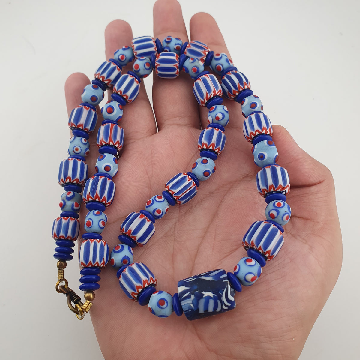Vintage Venetian Style Chevron & Skunk Glass Beads Necklace