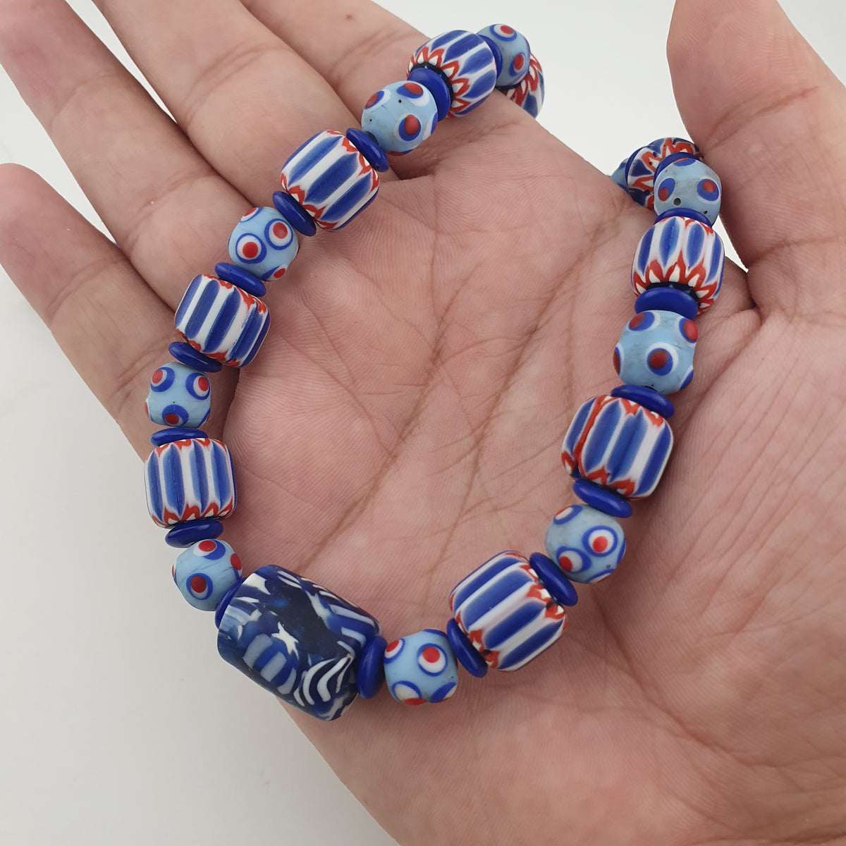 Vintage Venetian Style Chevron & Skunk Glass Beads Necklace