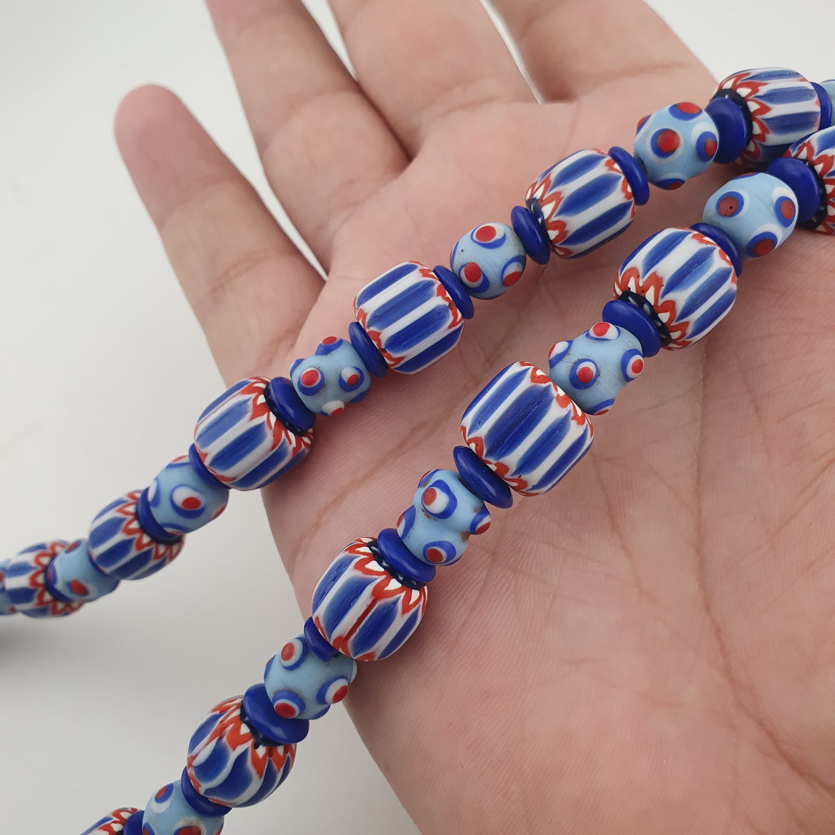 Vintage Venetian Style Chevron & Skunk Glass Beads Necklace