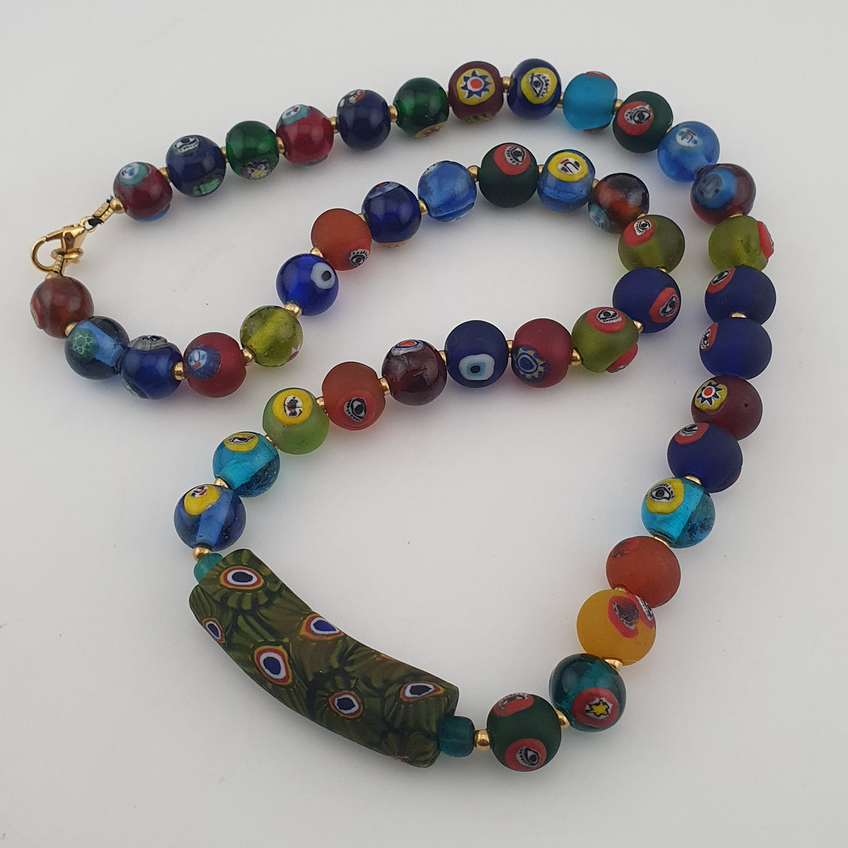 Vintage Venetian Style Mix Face & MiddleEastern Eyes Glass with Gabri Pendant Necklace