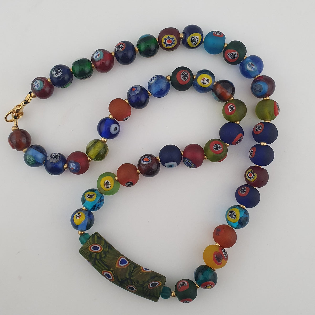 Vintage Venetian Style Mix Face & MiddleEastern Eyes Glass with Gabri Pendant Necklace