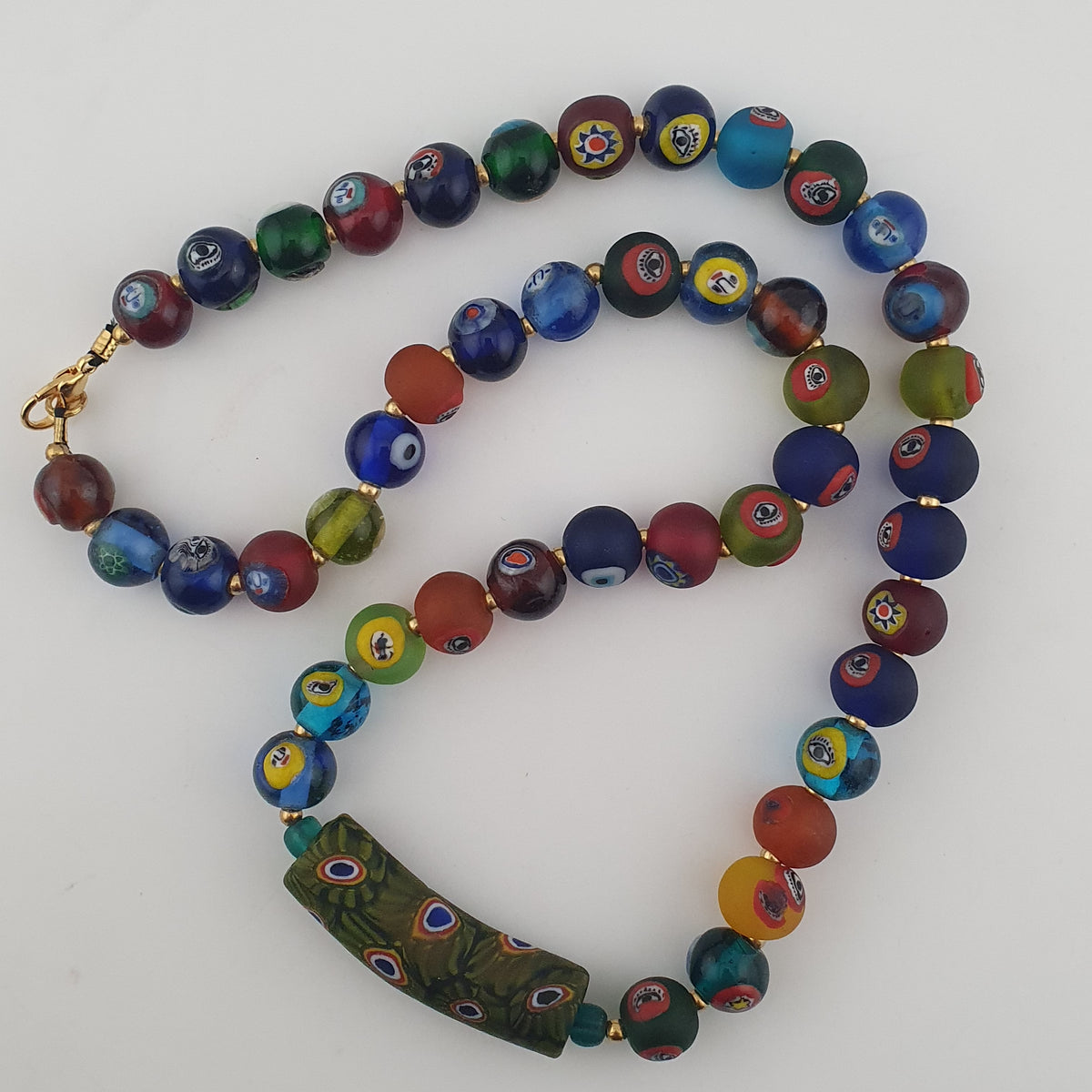 Vintage Venetian Style Mix Face & MiddleEastern Eyes Glass with Gabri Pendant Necklace