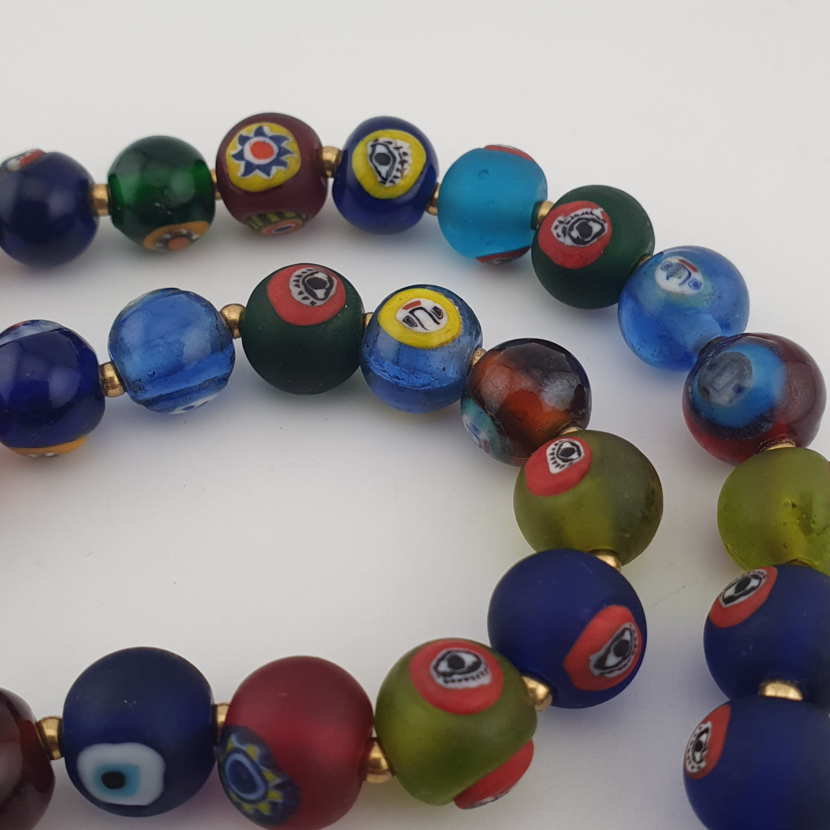 Vintage Venetian Style Mix Face & MiddleEastern Eyes Glass with Gabri Pendant Necklace