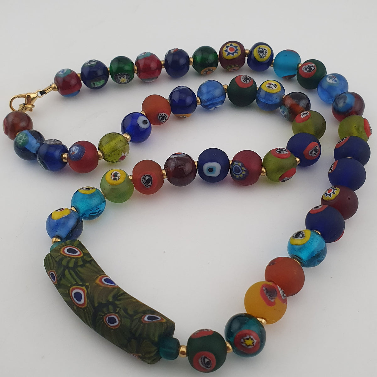 Vintage Venetian Style Mix Face & MiddleEastern Eyes Glass with Gabri Pendant Necklace