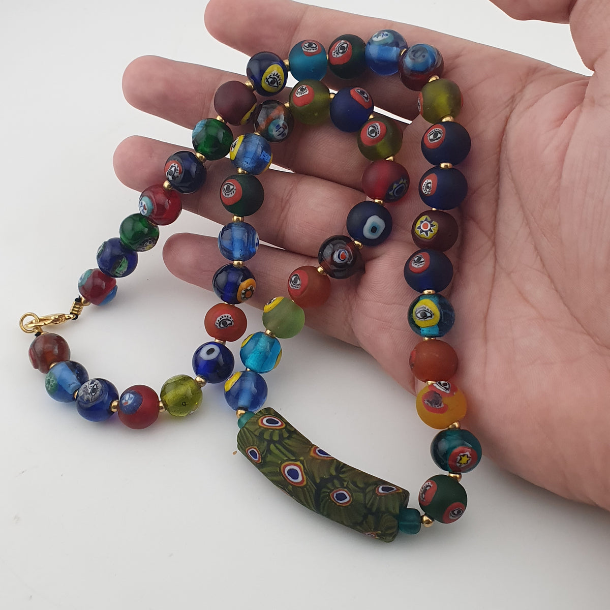 Vintage Venetian Style Mix Face & MiddleEastern Eyes Glass with Gabri Pendant Necklace