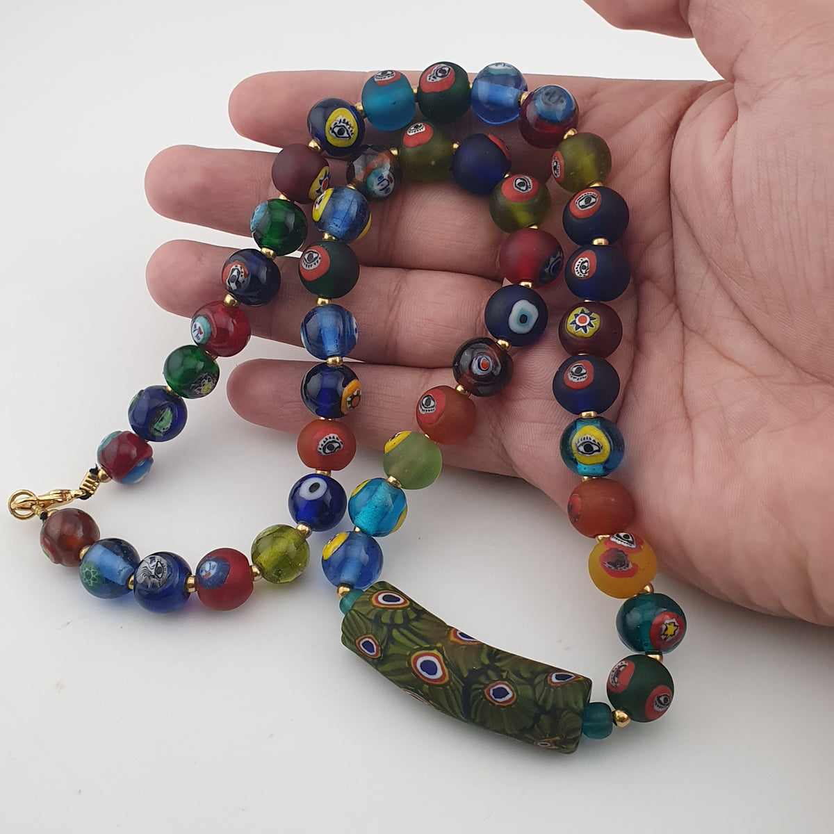 Vintage Venetian Style Mix Face & MiddleEastern Eyes Glass with Gabri Pendant Necklace