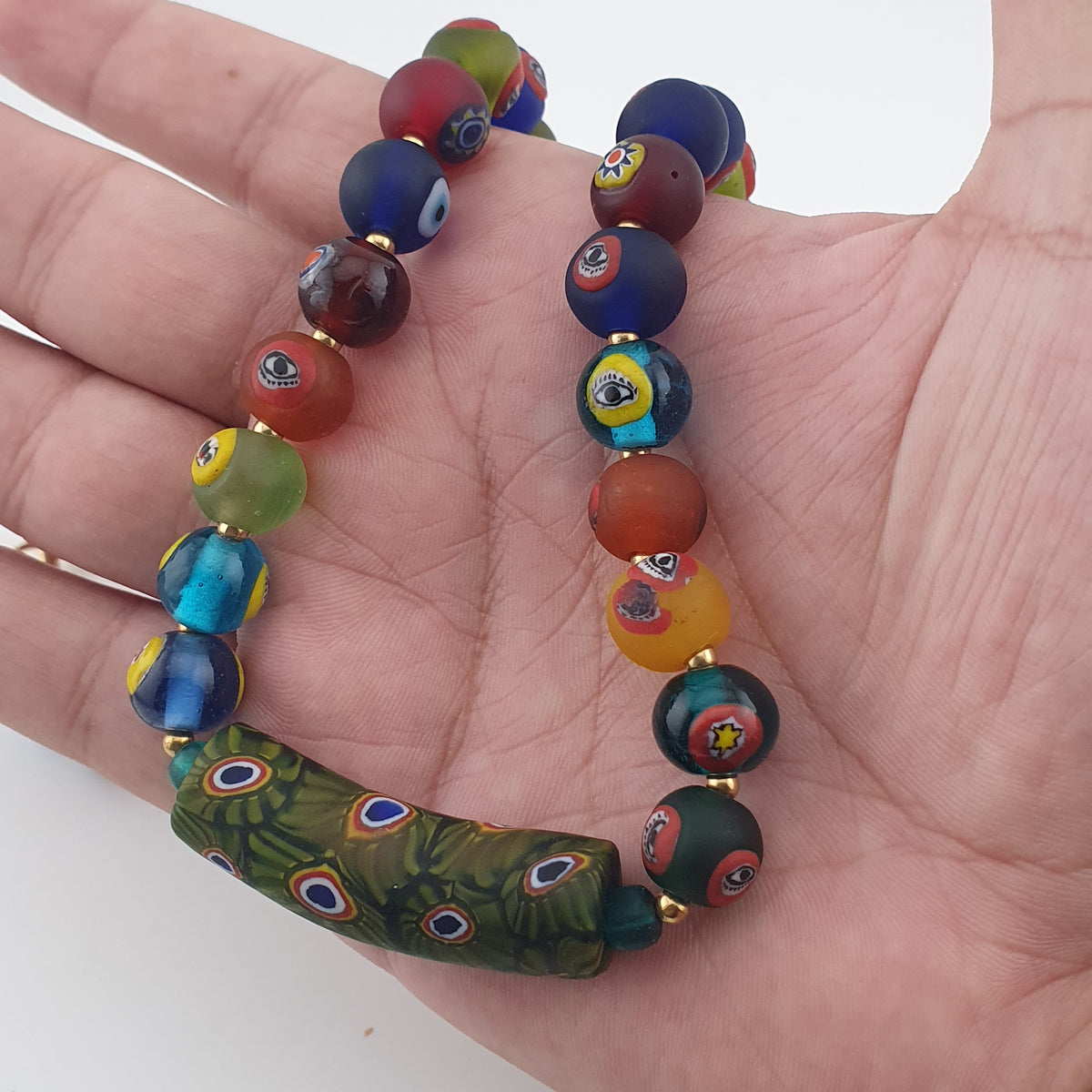 Vintage Venetian Style Mix Face & MiddleEastern Eyes Glass with Gabri Pendant Necklace