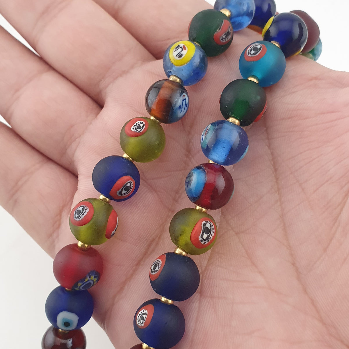 Vintage Venetian Style Mix Face & MiddleEastern Eyes Glass with Gabri Pendant Necklace