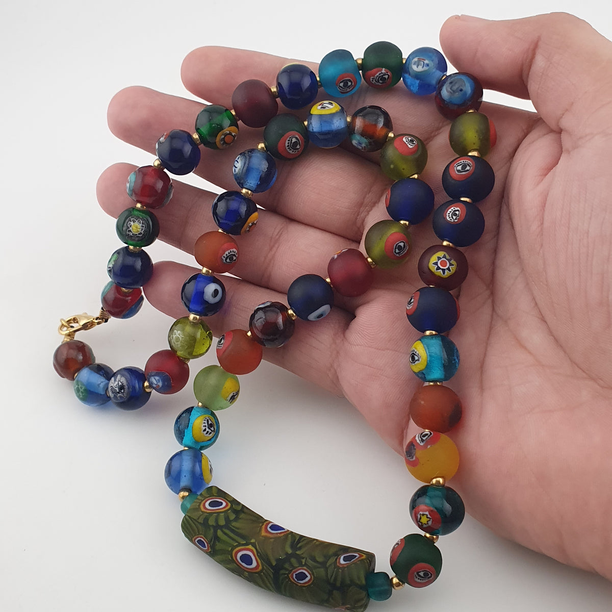 Vintage Venetian Style Mix Face & MiddleEastern Eyes Glass with Gabri Pendant Necklace