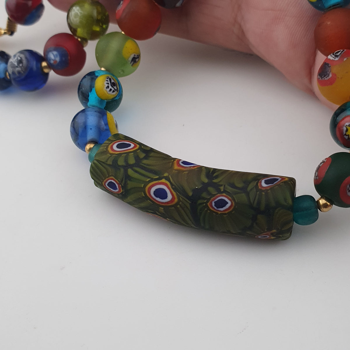 Vintage Venetian Style Mix Face & MiddleEastern Eyes Glass with Gabri Pendant Necklace