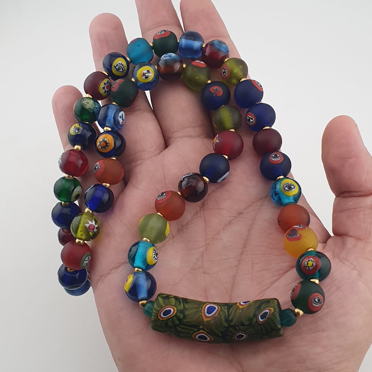 Vintage Venetian Style Mix Face & MiddleEastern Eyes Glass with Gabri Pendant Necklace