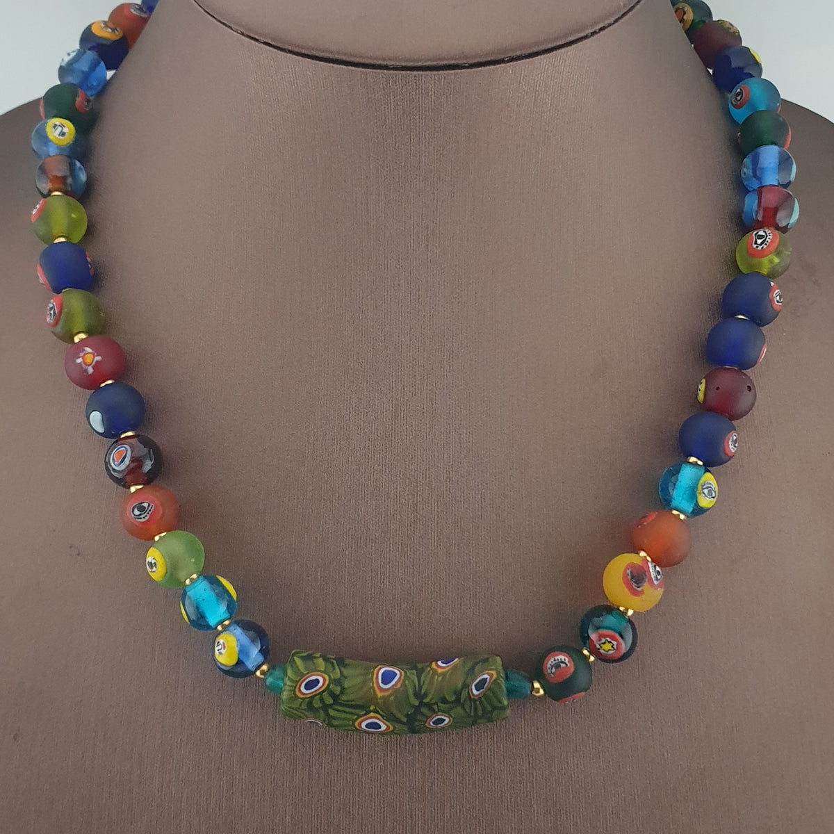 Vintage Venetian Style Mix Face & MiddleEastern Eyes Glass with Gabri Pendant Necklace