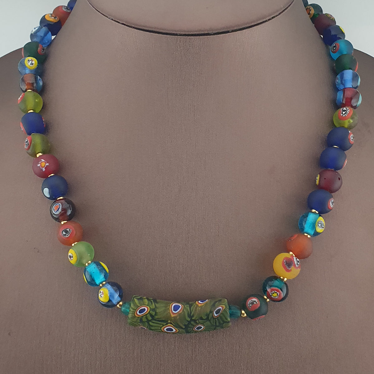 Vintage Venetian Style Mix Face & MiddleEastern Eyes Glass with Gabri Pendant Necklace