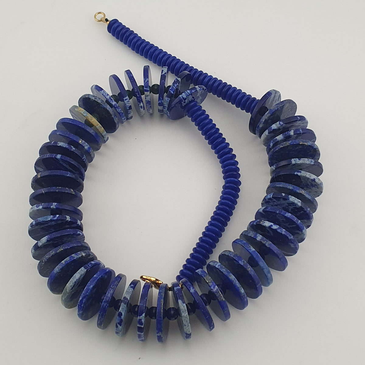 Vintage Disc Shape Lapis Lazuli Beads & Glass Beads Necklace