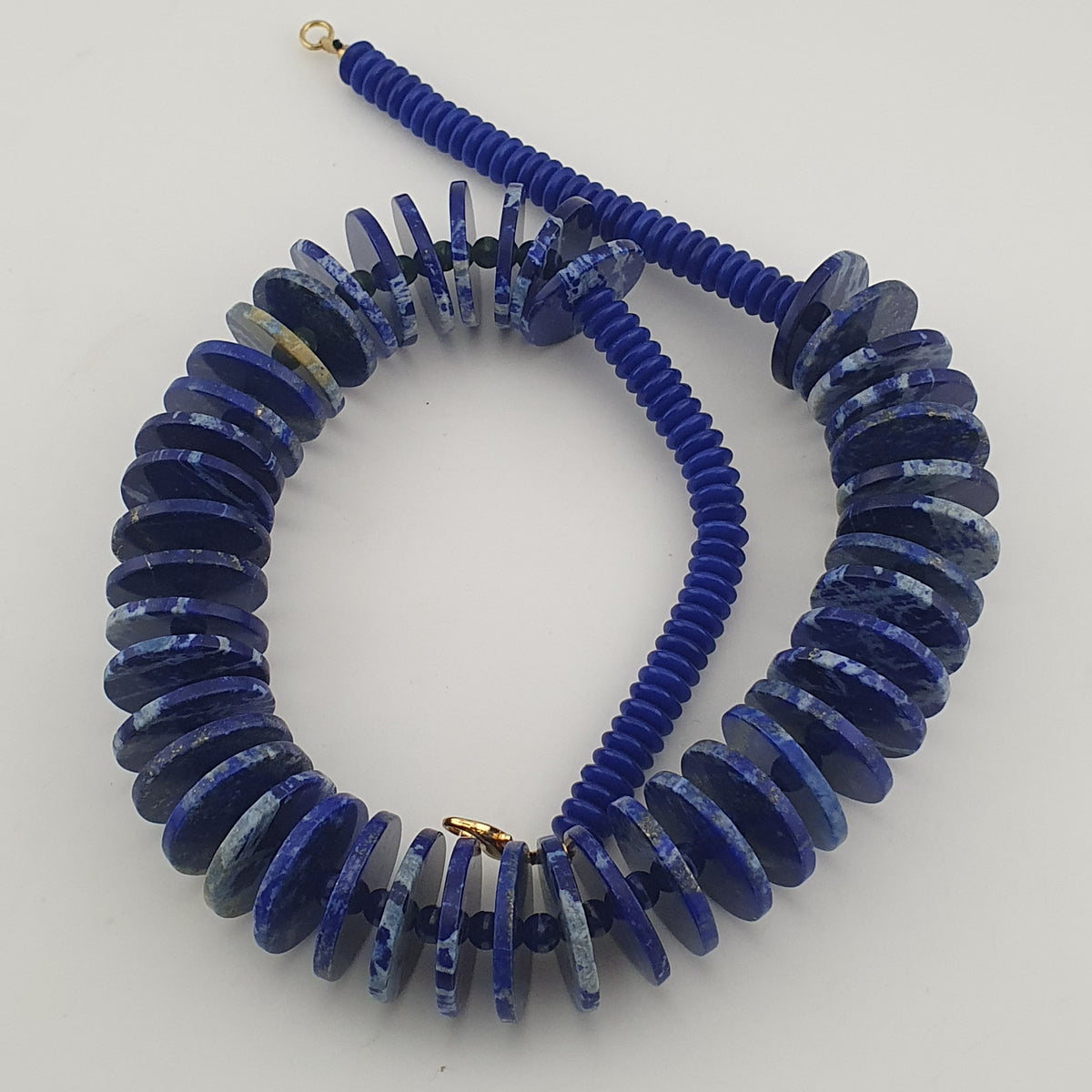 Vintage Disc Shape Lapis Lazuli Beads & Glass Beads Necklace