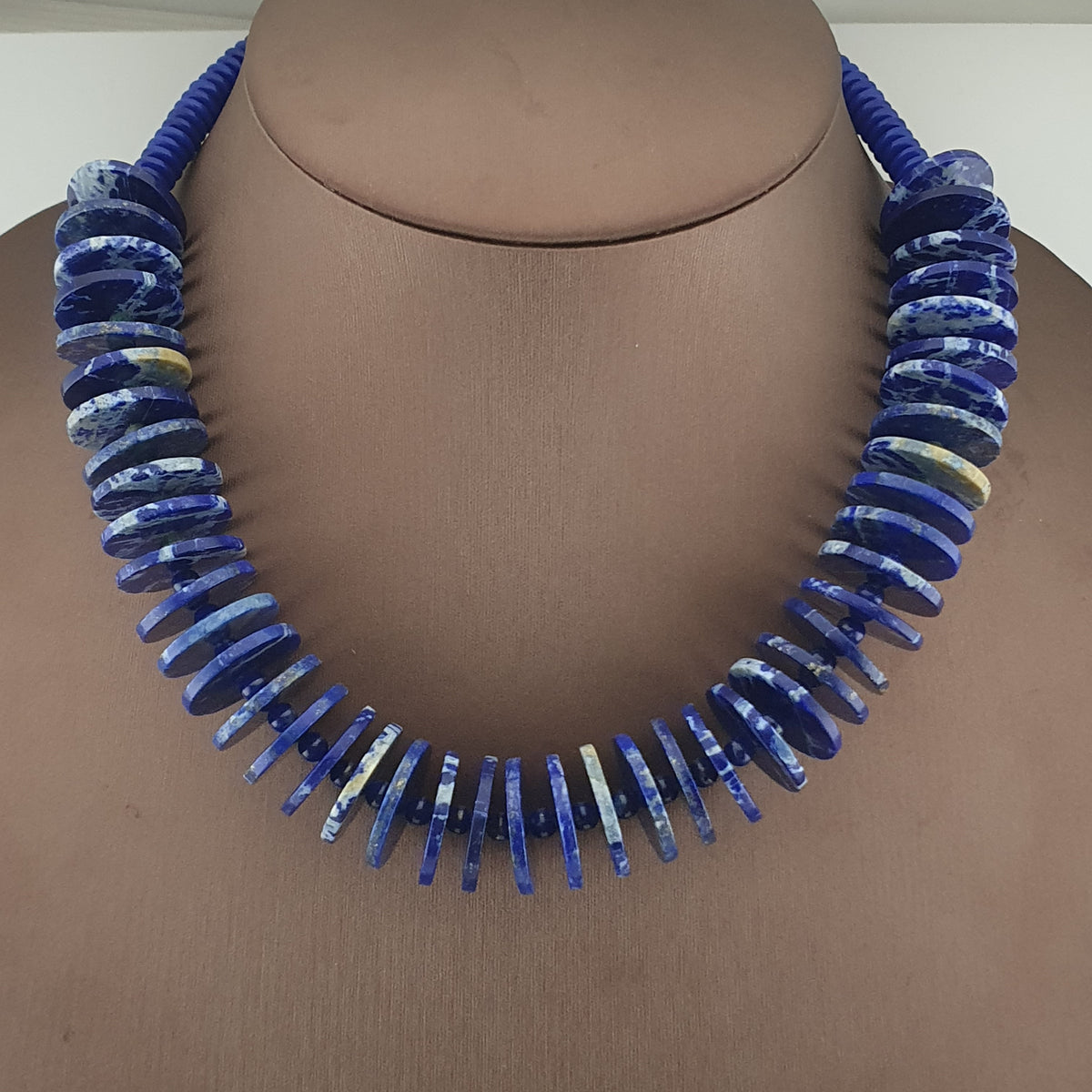 Vintage Disc Shape Lapis Lazuli Beads & Glass Beads Necklace