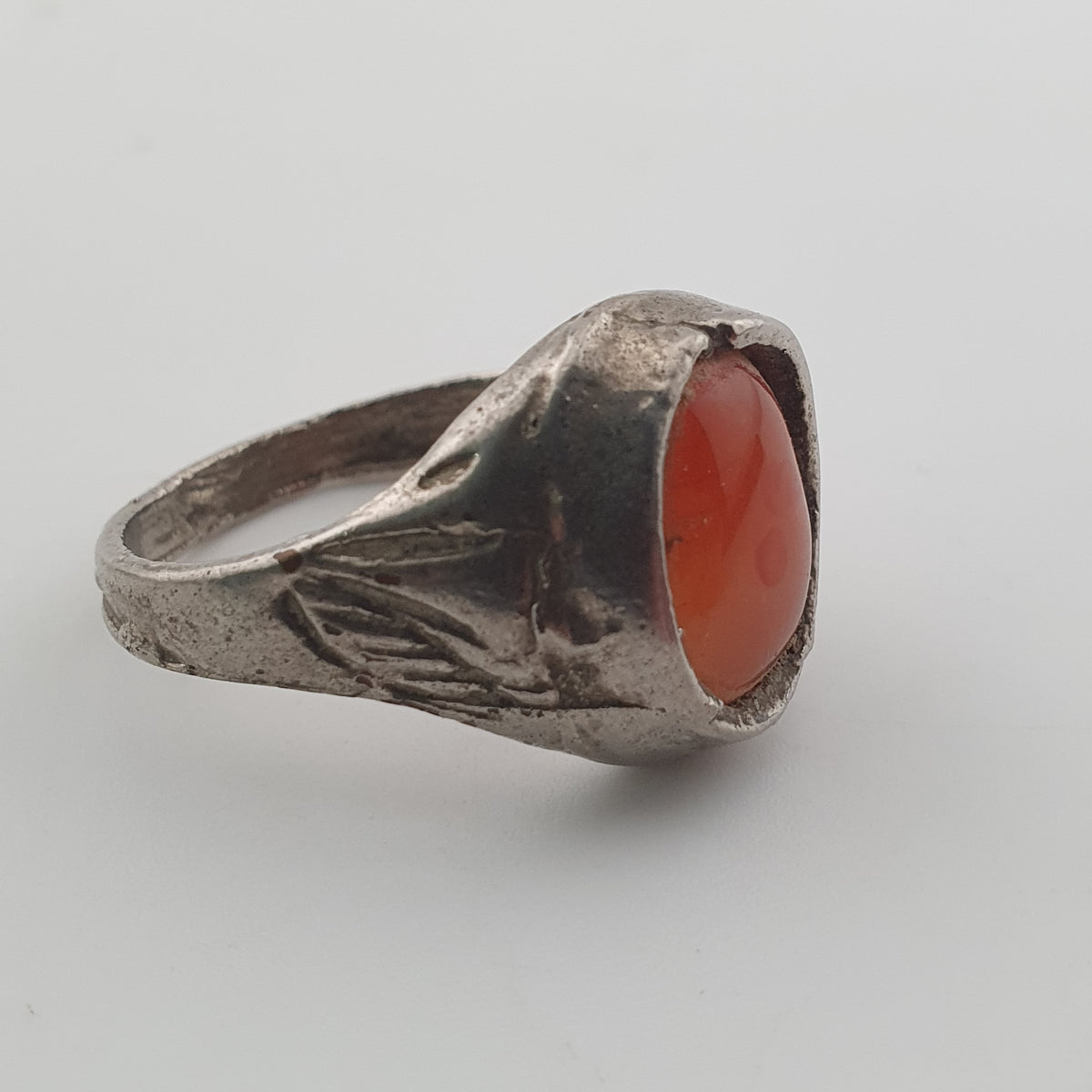 Handmade Antique Brass & Natural Agate Ring Vintage Stone Statement Jewelry