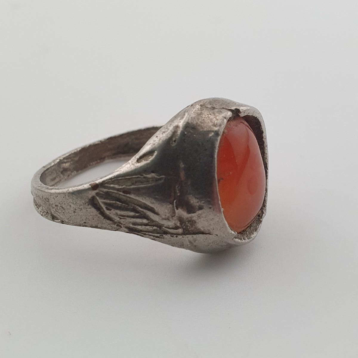 Handmade Antique Brass & Natural Agate Ring Vintage Stone Statement Jewelry
