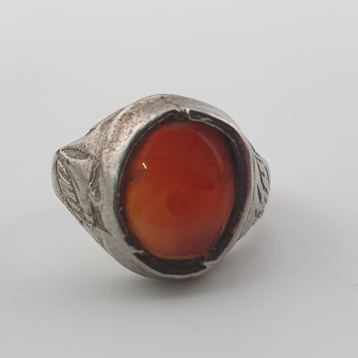 Handmade Antique Brass & Natural Agate Ring Vintage Stone Statement Jewelry