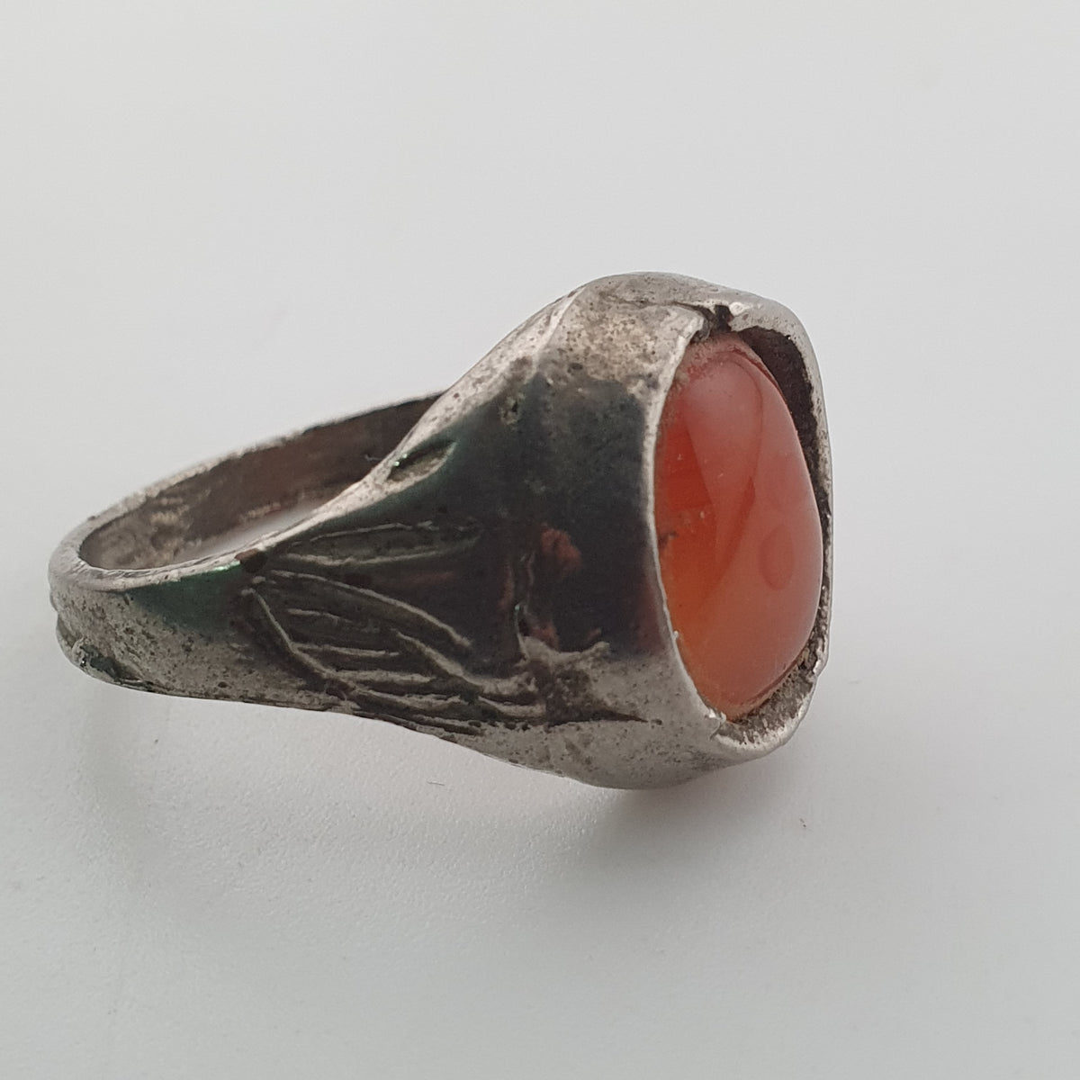 Handmade Antique Brass & Natural Agate Ring Vintage Stone Statement Jewelry