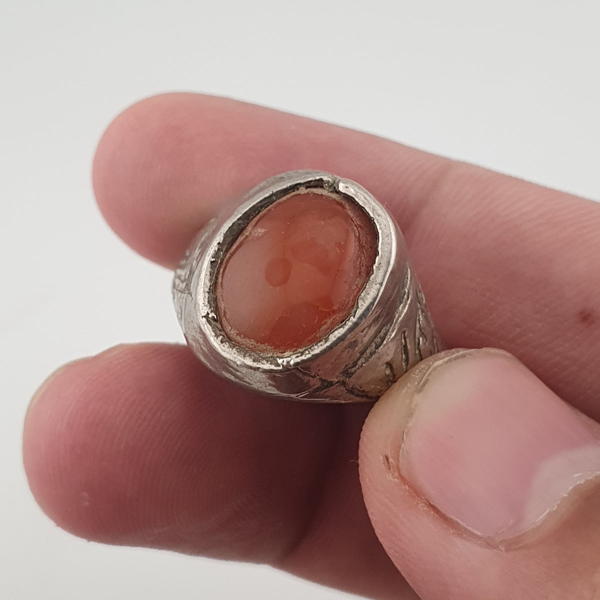 Handmade Antique Brass & Natural Agate Ring Vintage Stone Statement Jewelry