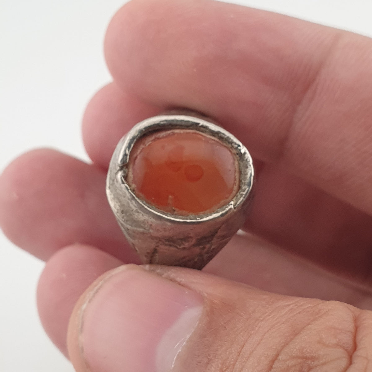 Handmade Antique Brass & Natural Agate Ring Vintage Stone Statement Jewelry