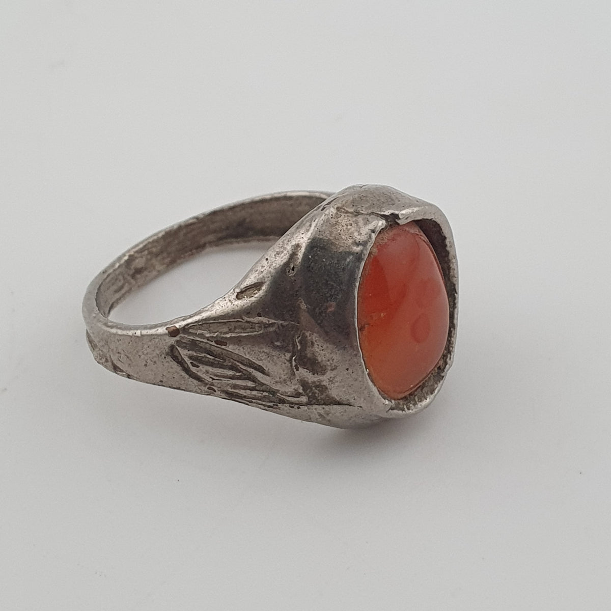 Handmade Antique Brass & Natural Agate Ring Vintage Stone Statement Jewelry