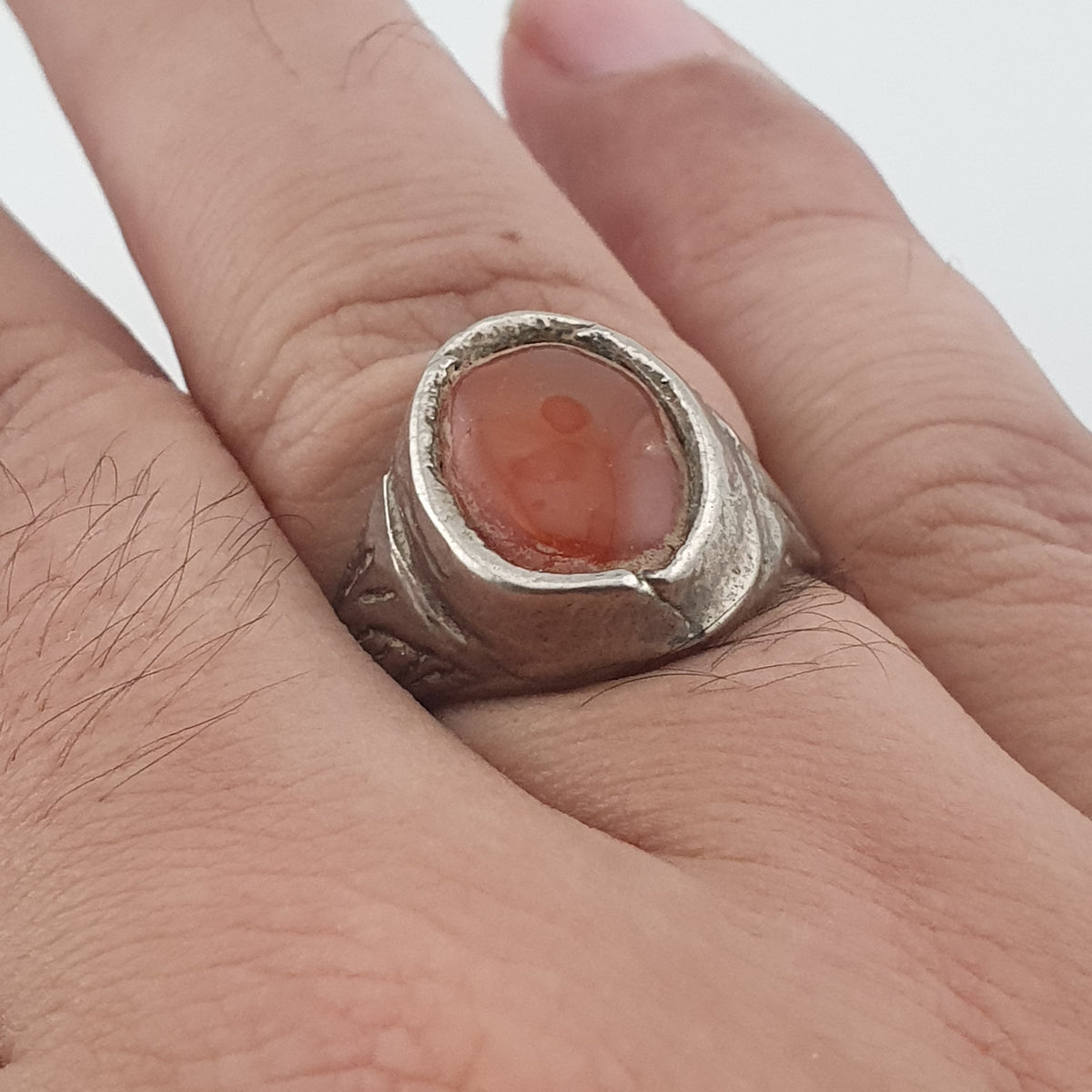 Handmade Antique Brass & Natural Agate Ring Vintage Stone Statement Jewelry