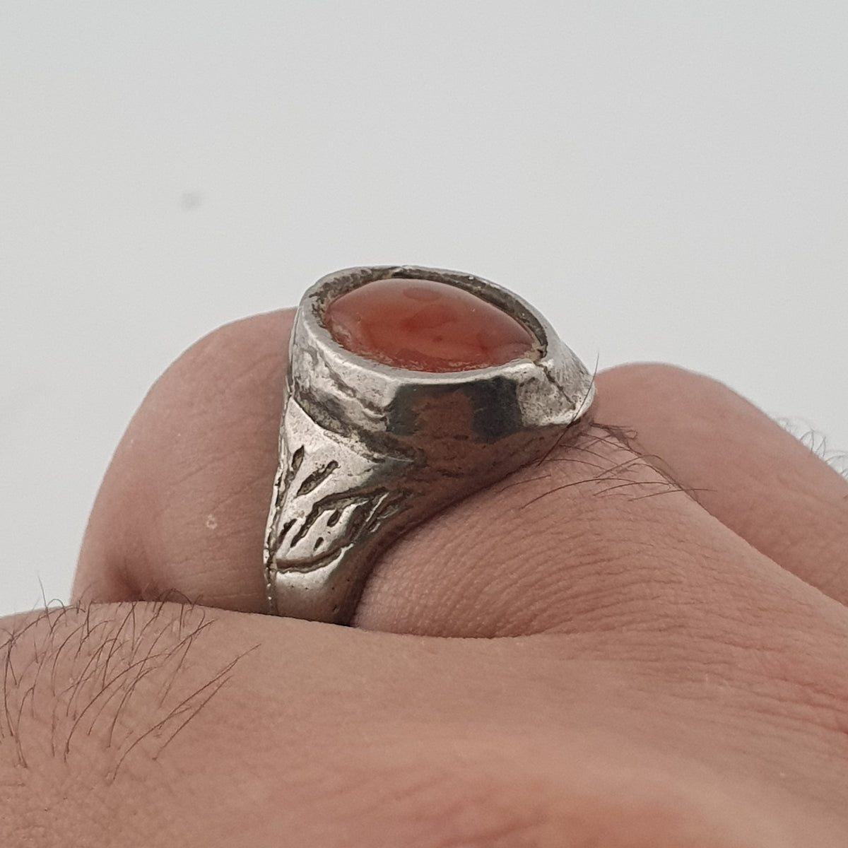 Handmade Antique Brass & Natural Agate Ring Vintage Stone Statement Jewelry