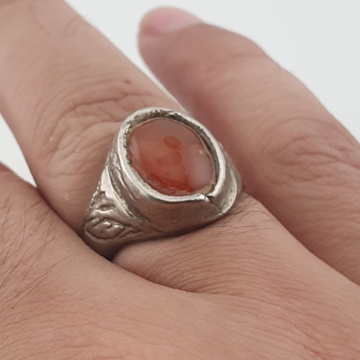 Handmade Antique Brass & Natural Agate Ring Vintage Stone Statement Jewelry