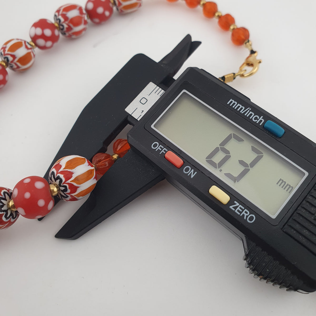 Vintage Venetian Style Red Dotted & Orange Chevron Glass Beads Necklace