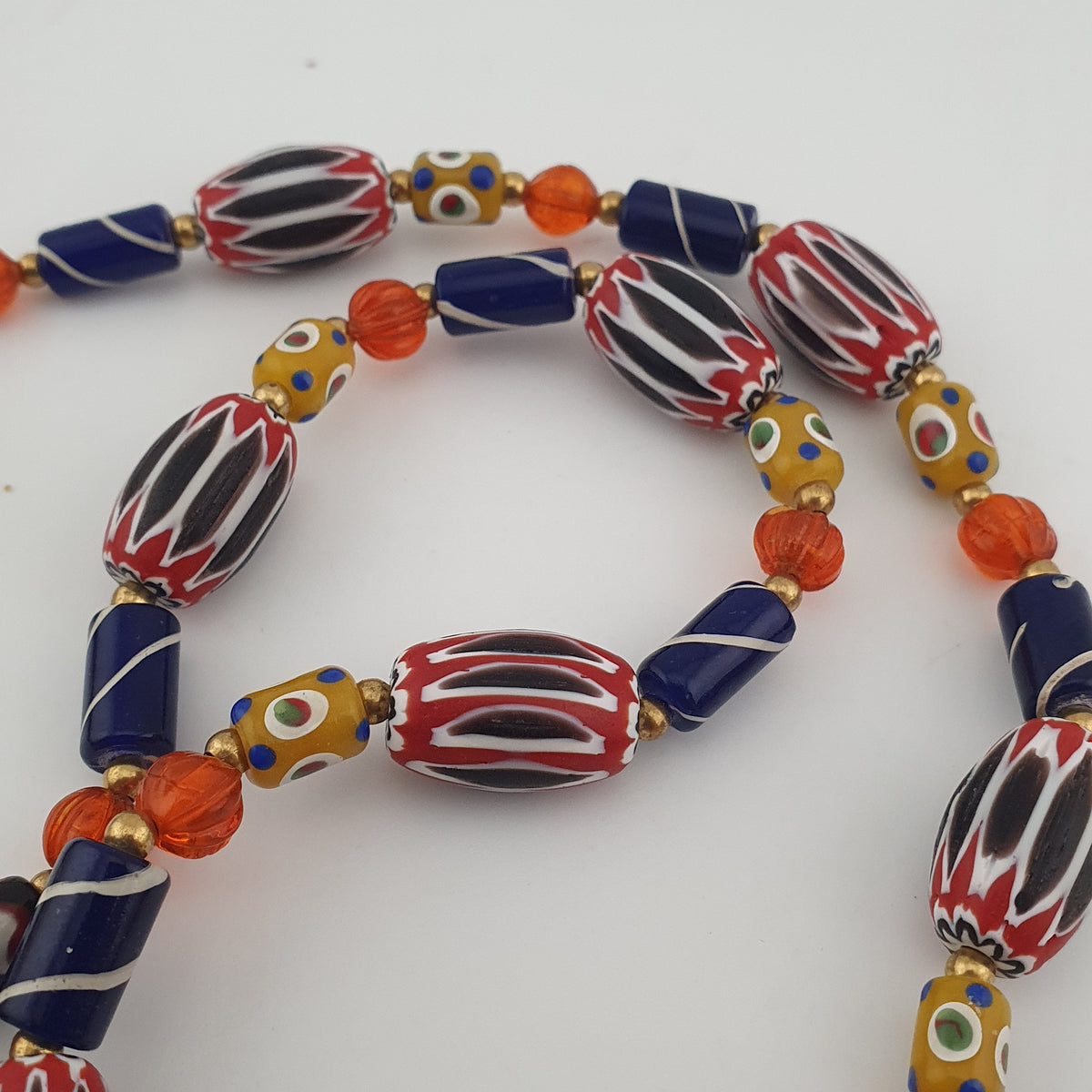Vintage Venetian Style Mix Chevron & Eyes Glass With Old Face Glass Pendant Necklace